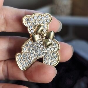 701 Gold and Silver Crystal Teddy Bear Brooch